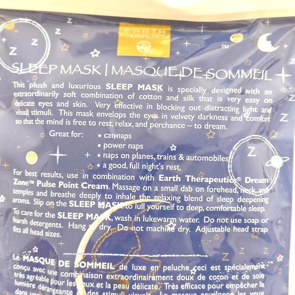 Earth Therapeutics Dream Zone Sleep Eye Mask Soft & Smooth Adjustable Strap NEW - Picture 3 of 3